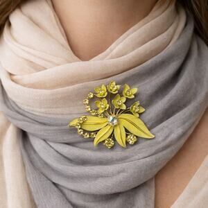 Vintage Austria Floral Rhinestone Brooch Gold Tone Spray Aurora Borealis Mid